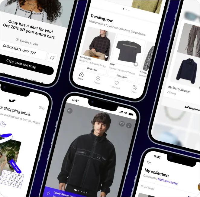 Phone mockups showing Checkmate app interface